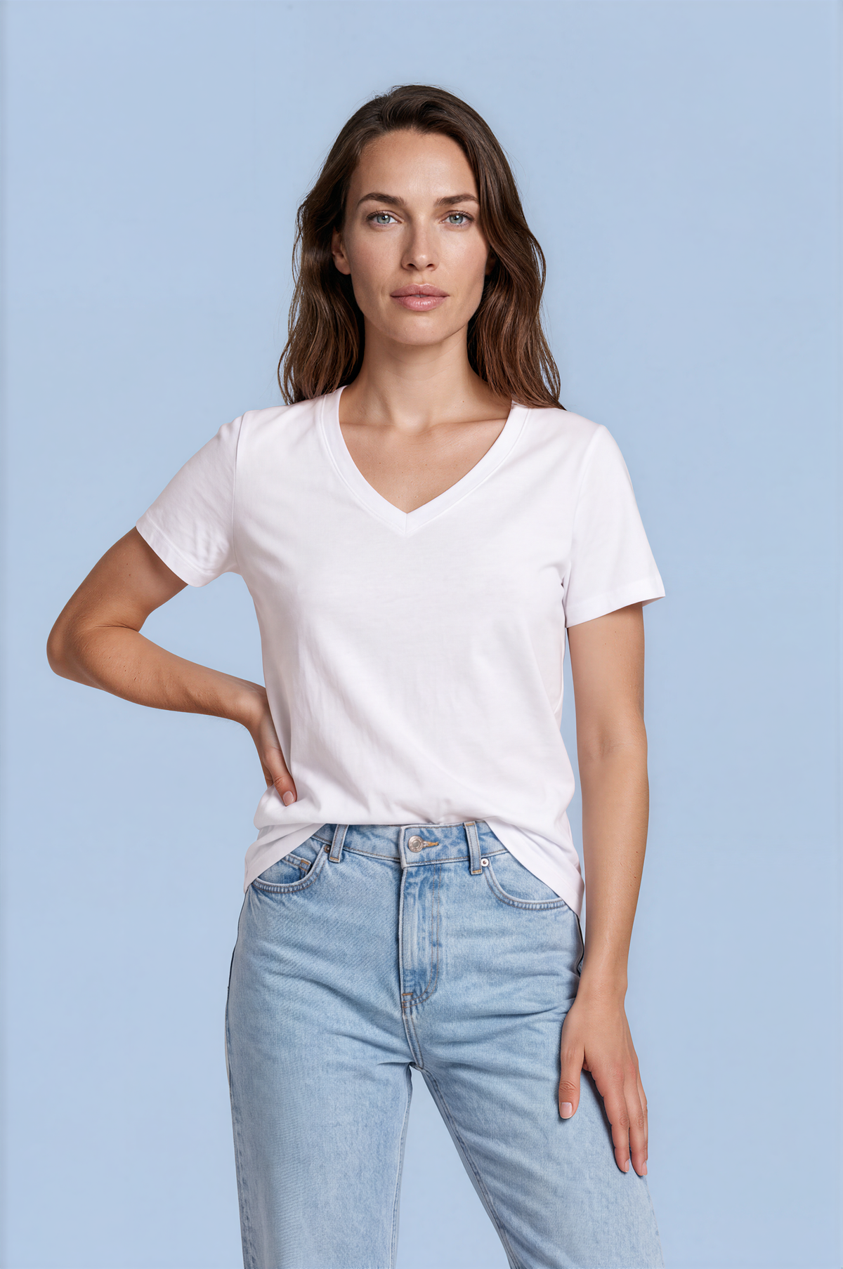 Camiseta Básica Premium Algodón Orgánico – Cuello Pico Mujer