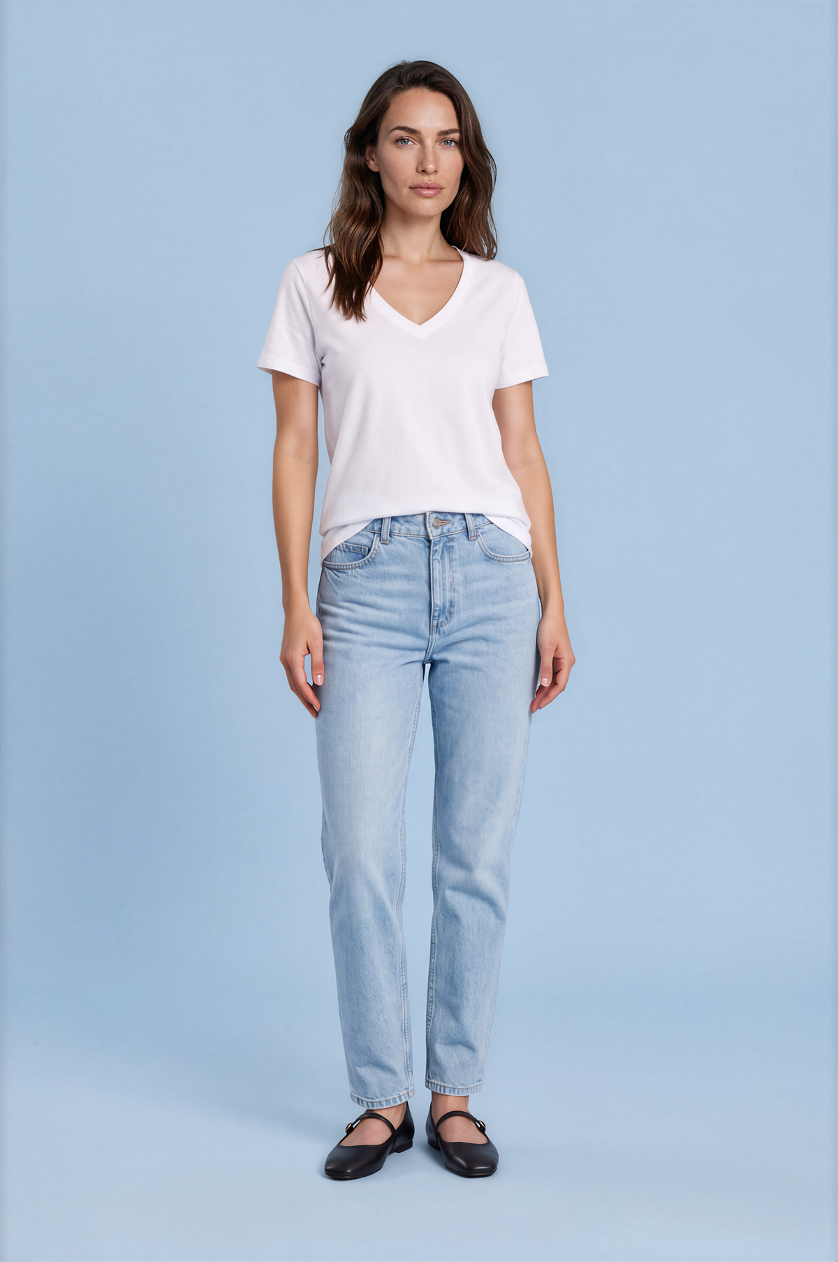 Camiseta Básica Premium Algodón Orgánico – Cuello Pico Mujer