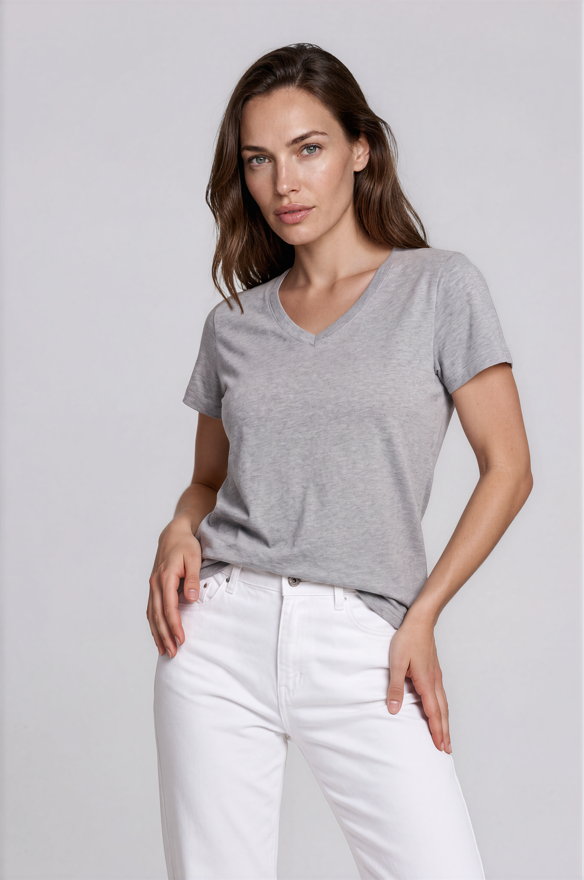 Camiseta Básica Premium Algodón Orgánico – Cuello Pico Mujer