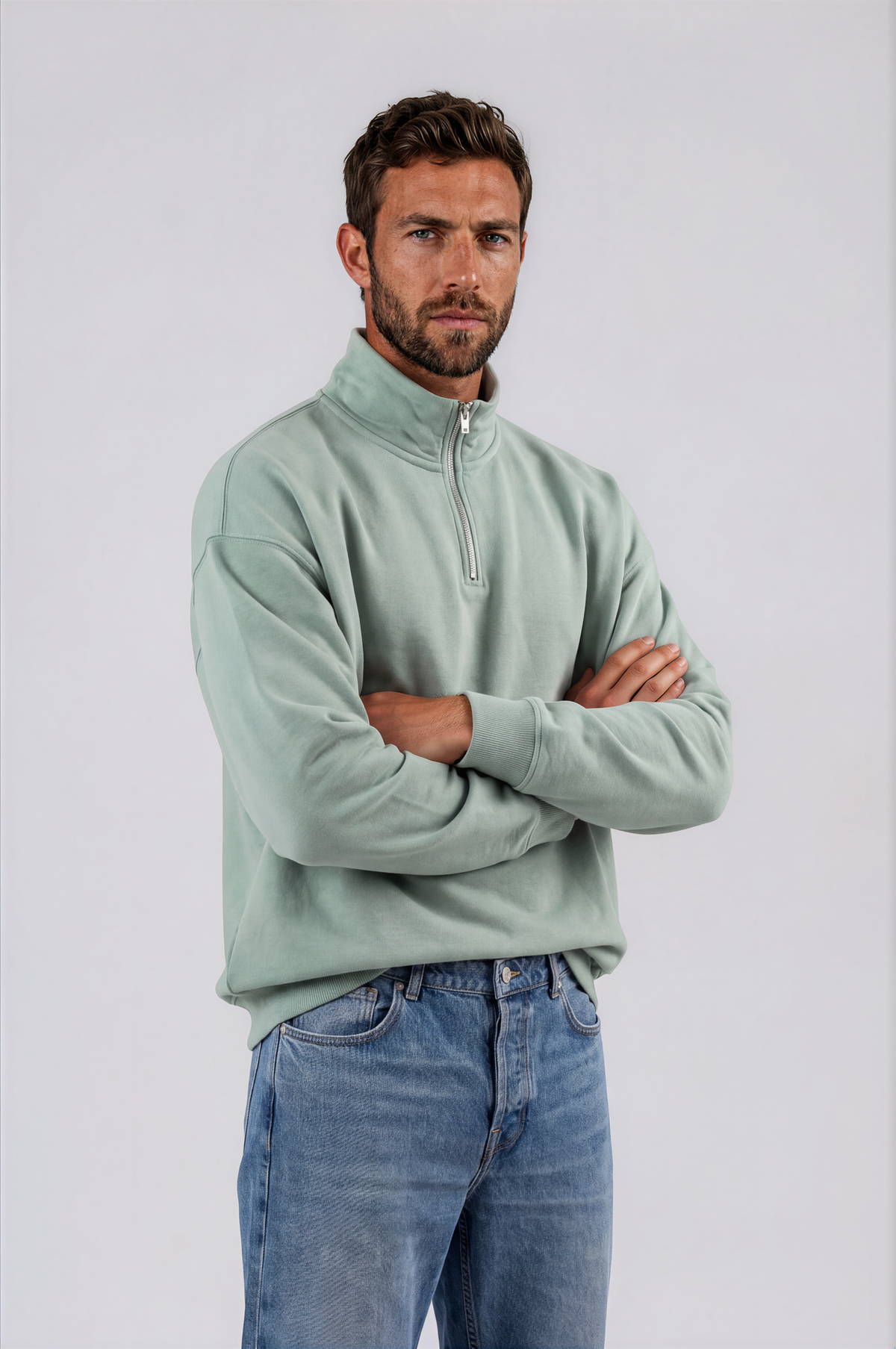 Oversize Organic Sweatshirt with Zipper - 022