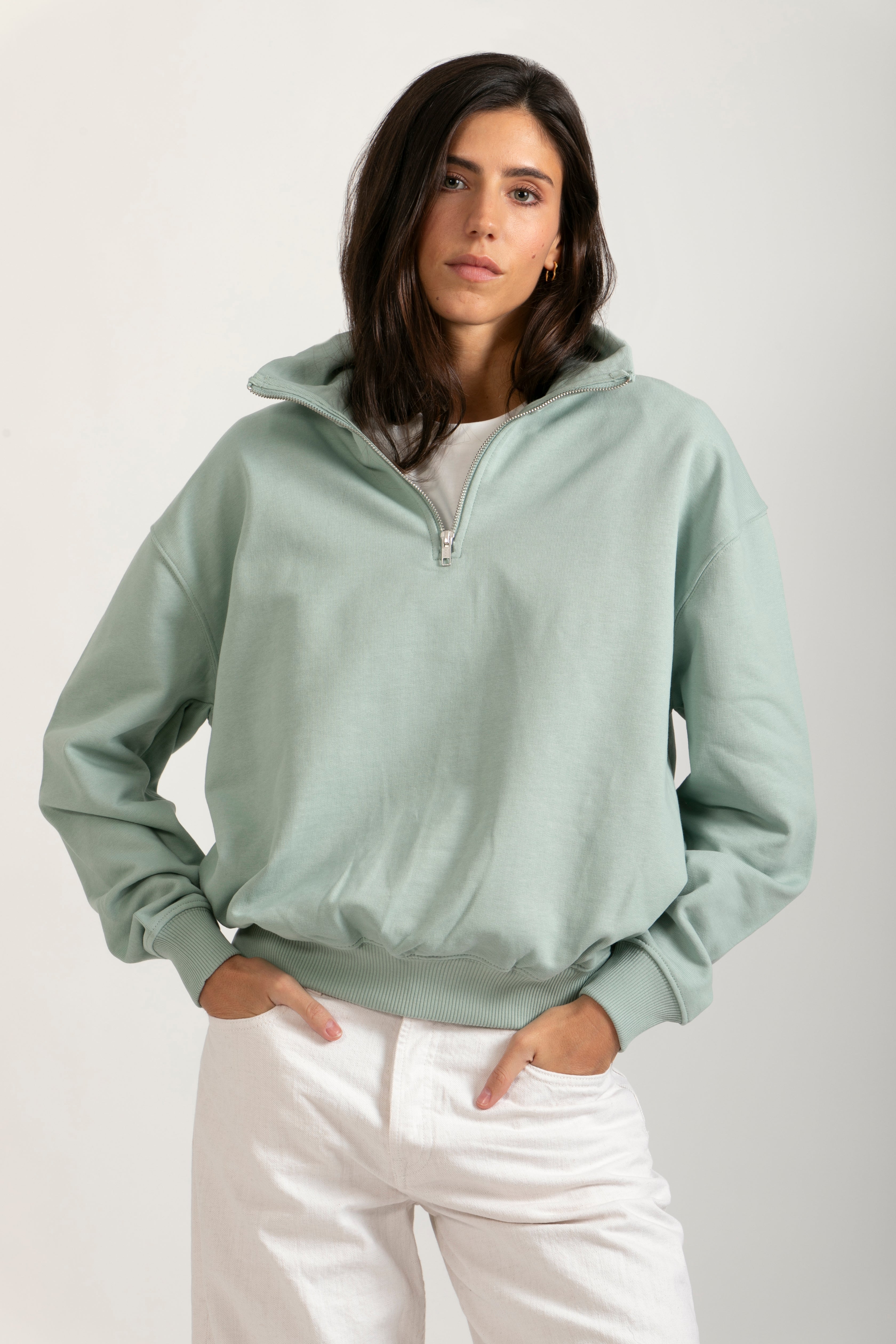 Oversize Organic Sweatshirt with Zipper - 021