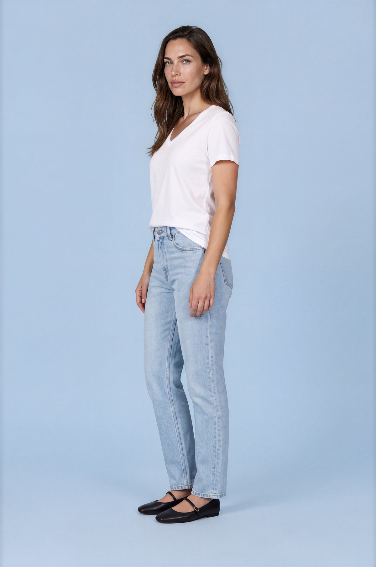 Camiseta Básica Premium Algodón Orgánico – Cuello Pico Mujer