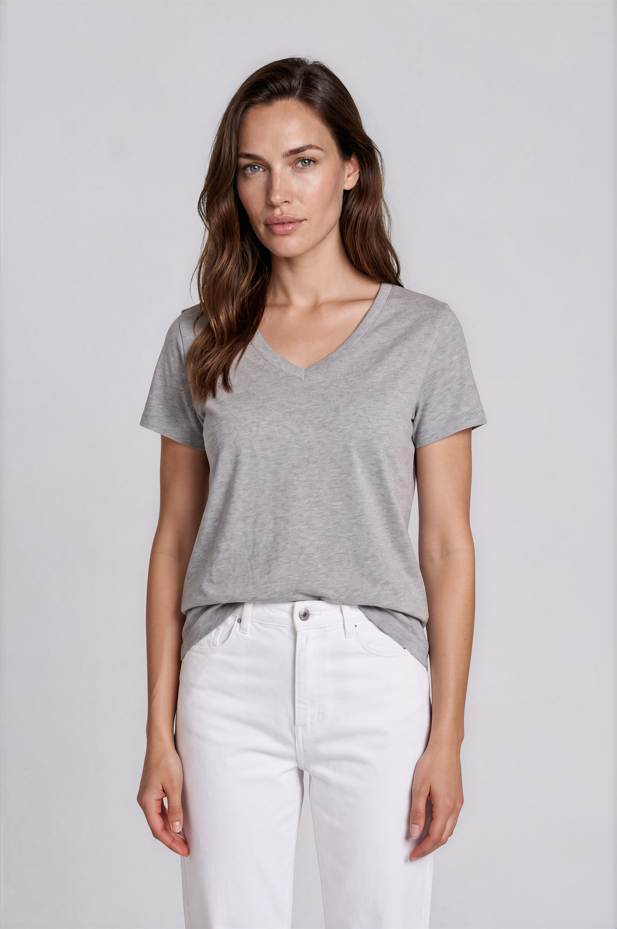 Camiseta Básica Premium Algodón Orgánico – Cuello Pico Mujer