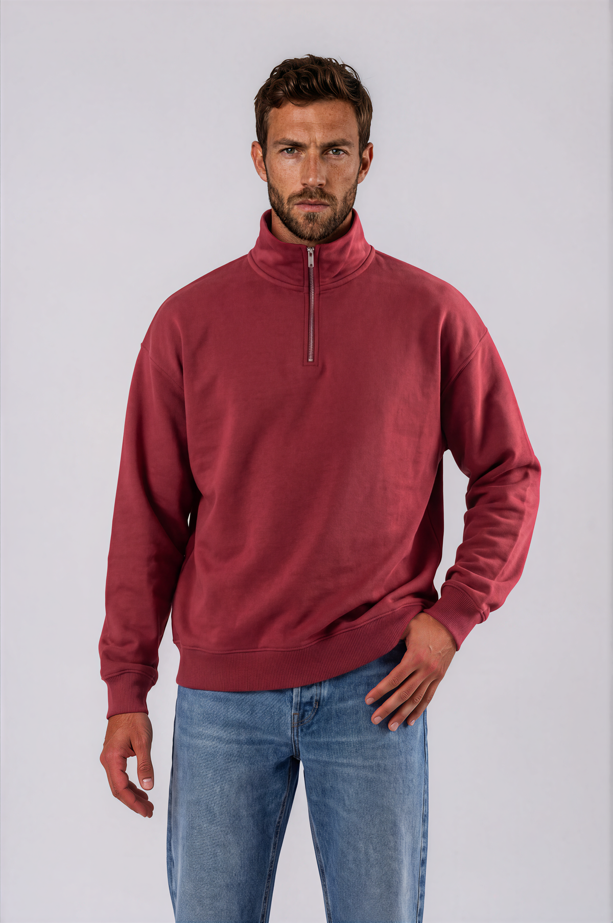 Oversize Organic Sweatshirt with Zipper - 022