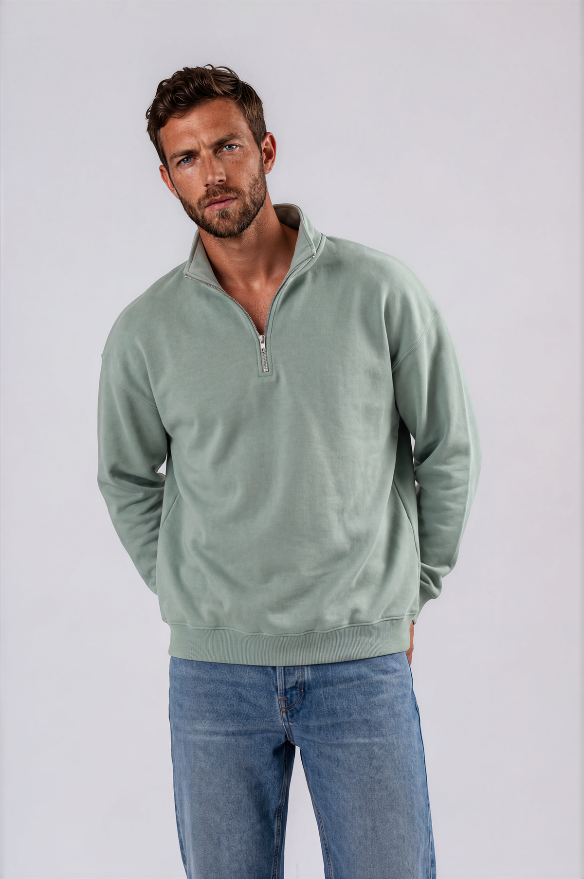 Oversize Organic Sweatshirt with Zipper - 022