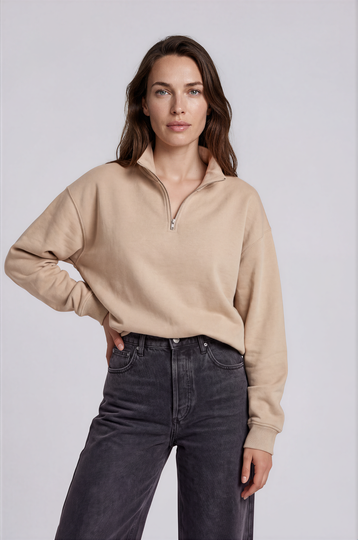 Oversize Organic Sweatshirt with Zipper - 021