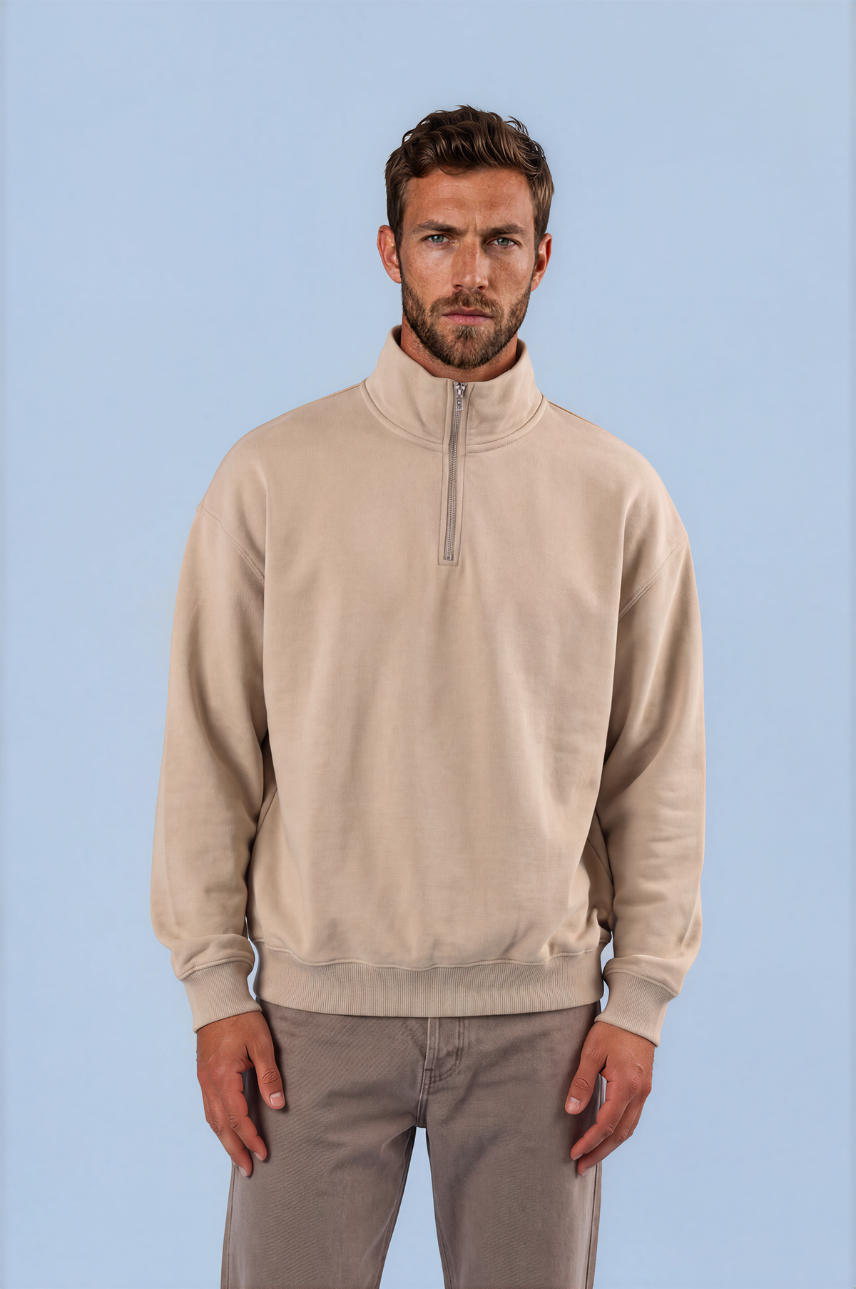 Oversize Organic Sweatshirt with Zipper - 022