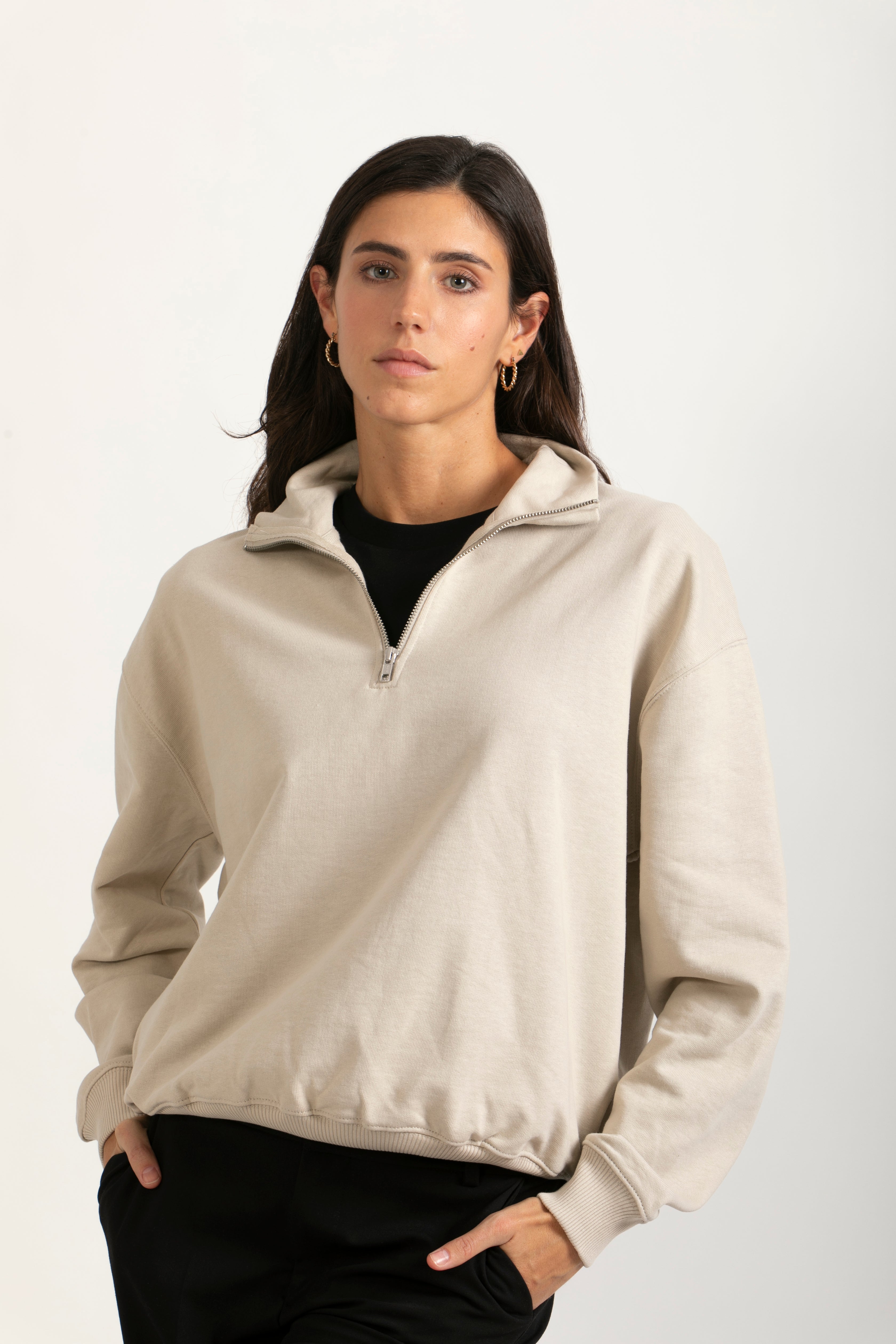 Oversize Organic Sweatshirt with Zipper - 021
